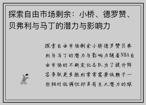 探索自由市场剩余：小桥、德罗赞、贝弗利与马丁的潜力与影响力